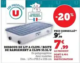Hyper U U - dessous de lit a clips / boite de rangement a clips 33.5l offre