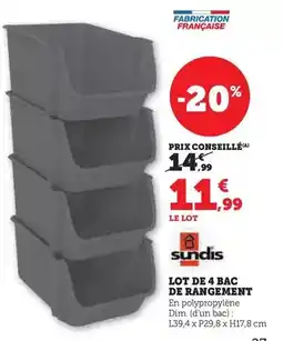 Hyper U Sundis - lot de 4 bac de rangement offre