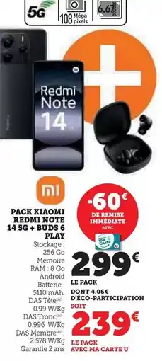 Hyper U Xiaomi - pack redmi note 14 5g + buds 6 play offre