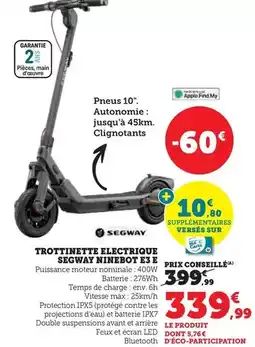 Hyper U Segway ninebot - trottinette electrique e3 e offre
