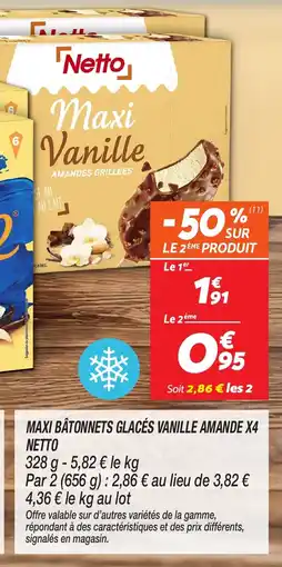 Netto NETTO Maxi bâtonnets glacés vanille amande x4 offre