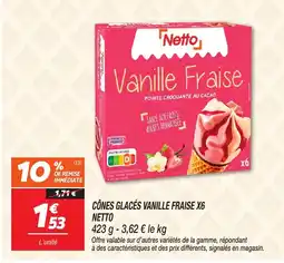 Netto NETTO Cônes glacés vanille fraise x6 offre