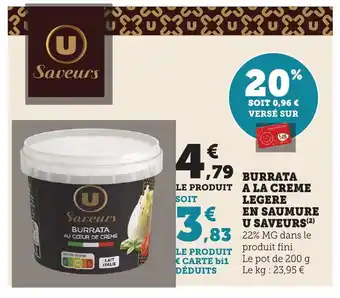Maximarché Burrata a la creme legere en saumure u saveurs offre