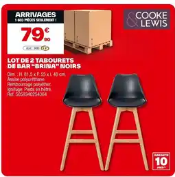 Brico Dépôt BRINA Lot de 2 tabourets de bar noirs offre
