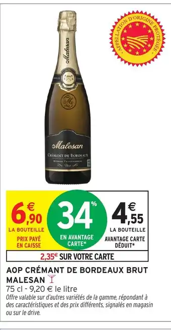 Intermarché MALESAN Aop crémant de bordeaux brut offre