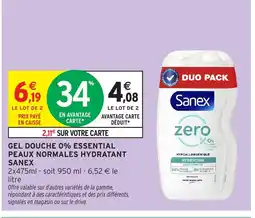 Intermarché SANEX Gel douche 0% essential peaux normales hydratant offre