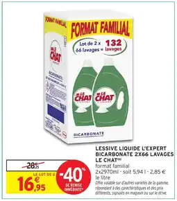 Intermarché LE CHAT Lessive liquide l'expert bicarbonate 2x66 lavages offre