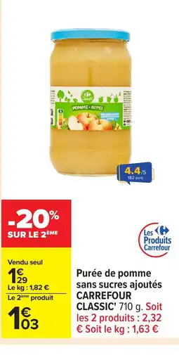 Carrefour CARREFOUR CLASSIC Purée de pomme sans sucres ajoutés offre