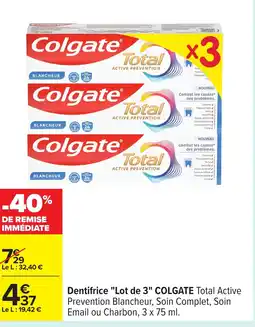 Carrefour COLGATE Dentifrice Lot de 3 offre