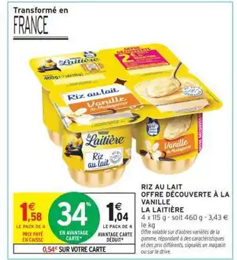 Intermarché Riz au Lait Offre Découverte à la Vanille La Laitière offre