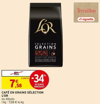 Intermarché L'or café en grains sélection offre