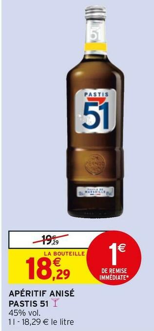 Intermarché Pastis 51 apéritif anisé offre