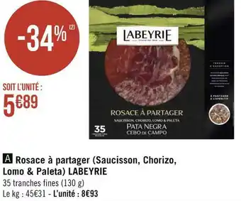 Géant Casino Labeyrie rosace à partager (saucisson, chorizo, lomo & paleta) offre
