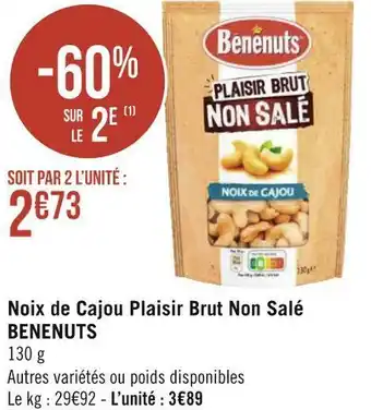 Benenuts noix de cajou plaisir brut non salé