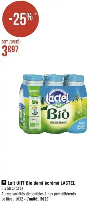 Géant Casino Lactel lait uht bio demi écrémé offre