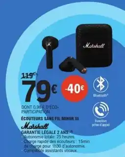 E.Leclerc Marshall - écouteurs sans fil minor iii offre