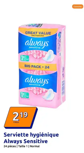 Action Serviette hygiénique Always Sensitive offre