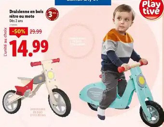 Lidl Playtive Draisienne en bois rétro ou moto offre