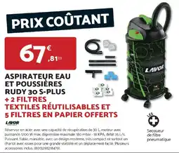 Bricomarché Aspirateur eau et poussières rudy 30 s-plus + 2 filtres textiles réutilisables et 5 filtres en papier offerts offre