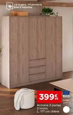 BUT Armoire 3 portes 3 tiroirs chêne offre