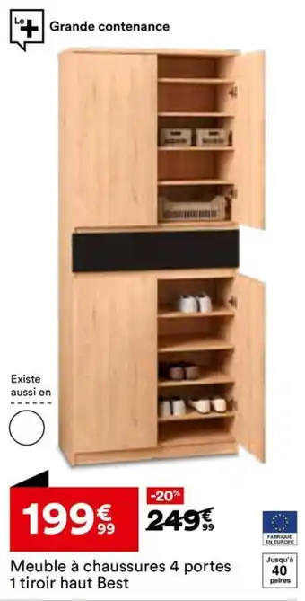BUT Meuble à chaussures 4 portes 1 tiroir haut Best offre