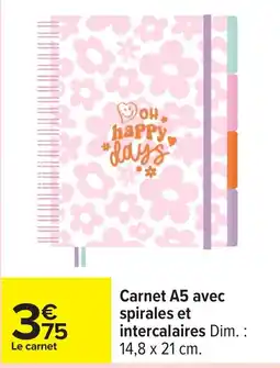Carrefour Carnet A5 avec spirales et intercalaires offre