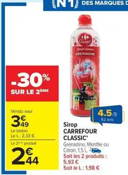 Carrefour Market Sirop CARREFOUR CLASSIC offre