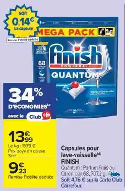 Carrefour Market Capsules pour lave-vaisselle FINISH offre