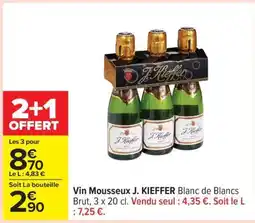 Carrefour Vin Mousseux J. KIEFFER Blanc de Blancs Brut, 3 x 20 cl offre