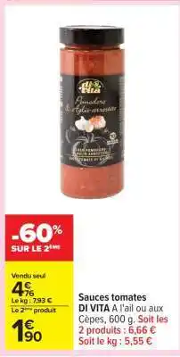 Carrefour Sauces tomates DI VITA offre