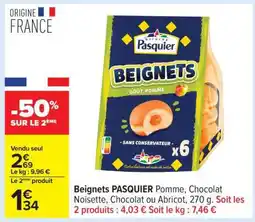 Carrefour Beignets PASQUIER Pomme, Chocolat Noisette, Chocolat ou Abricot offre