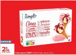 Carrefour Cônes glacés SIMPL Vanille Fraise offre