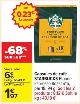 Carrefour Capsules de café STARBUCKS Blonde Espresso Roast n°6 offre