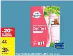 Carrefour Papier toilette CARREFOUR ESSENTIEL Rose, par 24 offre