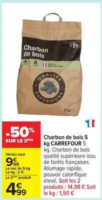 Carrefour Charbon de bois 5 kg CARREFOUR offre