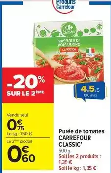 Carrefour Drive Carrefour - purée de tomates classic' offre