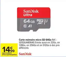 Carrefour Drive Sandisk - carte mémoire micro sd 64go réf.: sdsquab064g offre