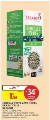 Intermarché LENTILLE VERTE ZÉRO RÉSIDU DE PESTICIDES offre