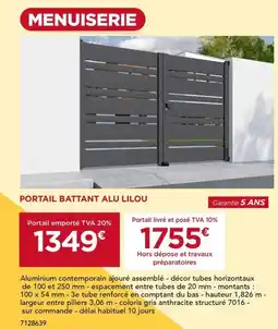 Gedimat Portail battant alu lilou offre