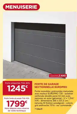 Gedimat Porte de garage sectionnelle europro offre