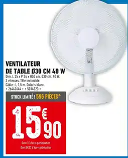 Brico Cash Ventilateur de table Ø30 cm 40 W offre