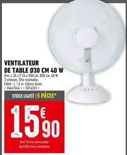 Batkor Ventilateur de table Ø30 cm 40 W offre