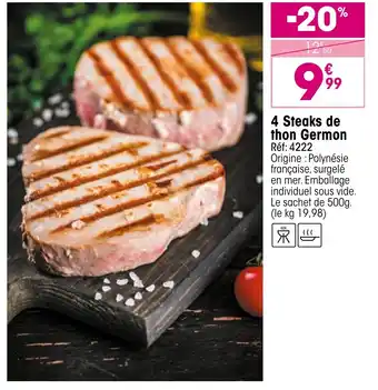 Croque Gel 4 Steaks de thon Germon offre
