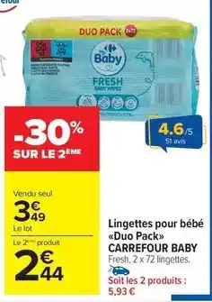 Carrefour Drive Carrefour - lingettes pour bébé offre