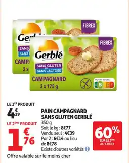 Auchan Supermarché Pain campagnard sans gluten gerblé offre