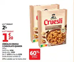 Auchan Supermarché Céréales cruesli 3 chocolats quaker offre