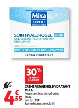 Auchan Supermarché Crème visage gel hydratant mixa offre