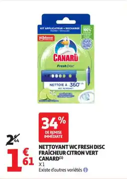 Auchan Supermarché Nettoyant wc fresh disc fraîcheur citron vert canard offre