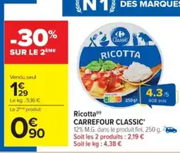 Cora x Carrefour Ricotta carrefour classic' offre