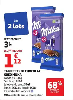 Auchan Supermarché Tablettes de chocolat oréo milka offre